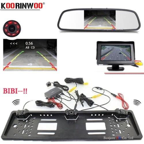Koorinwoo Car European License Plate Frame camera Car Rear View Camera parking Sensor Buzzer Car Mirror Monitor TFT LCD Display