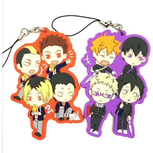 2PCS/LOT Haikyuu Anime keychain Oikawa Tooru Kozume Kenma Kuroo Tendo Satori Koutarou Hinata Rubber strap/mobile phone strap