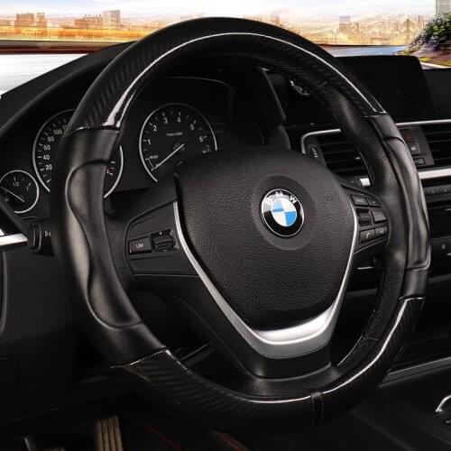 Carbon Fiber +Leather Car Steering Wheel Cover 38CM Non-slip Wear-resistant Sweat Absorbing Fashion Sports Steering Wheel Cover