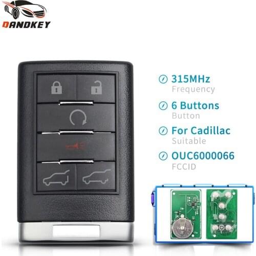 Dandkey 6 Buttons Smart Remote Car Key Fob For Cadillac Escalade ESV EXT 2007-2014 OUC6000066 315MHz Entry Key Without Blade