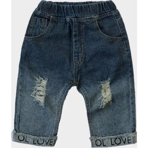 2019 summer kids boys new casual good quality distressed print letters denim shorts pants 3-8 years