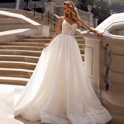 Eightale Bohemian Wedding Dress Bling Shiny Wedding Gowns Spaghetti Strap A-Line Princess Bridal Dress Vestido De Noiva 2020