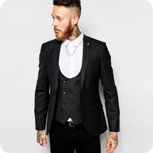 Elegant Black Men Suit Blazer Jacket 3 Pieces Slim Fit Wedding Business Wear Formal Men Suit Pants Vest Costume Mariage Homme