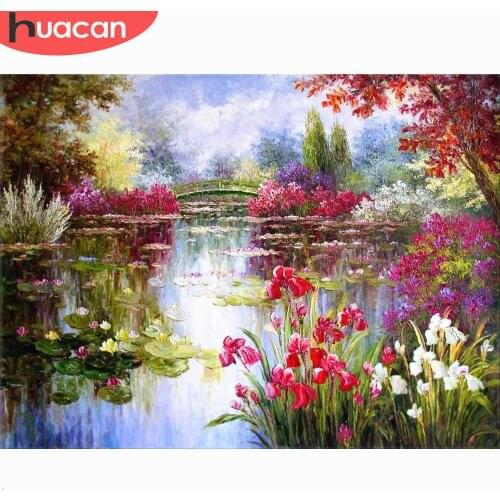 HUACAN Full Square Diamond Painting Landscape 5D DIY Round Diamond Mosaic Flowers Picture Of Rhinestone Embroidery Decor Home
