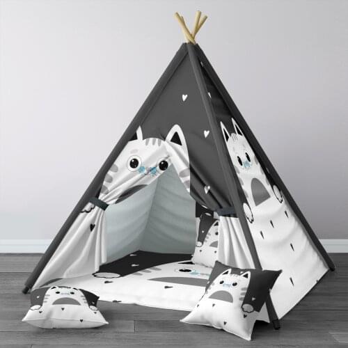 Play Tent for Kids Wigwam Portable Indoor Playground Tents Children Bedrooms Black Cat Cute Model 1377