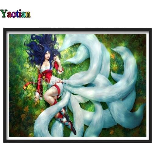 5D Full Square Diamond Painting Anime Girl Nine Tailed Fox Picture Of Rhinestone Diamond Embroidery Mosaic Needlework Decor