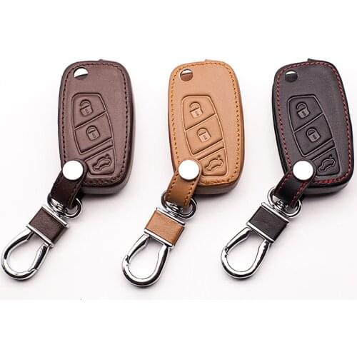 High quality genuine leather key chain ring cover 3 Button fold for Fiat Panda Stilo Punto Doblo Grande Bravo 500 Ducato Minibus