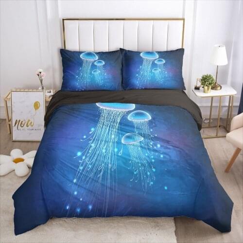 3D Bedding Sets Duvet Quilt Cover Set Comforter Case Linen Bed King Queen Twin Single Double Black Animal Jellyfish Home Texitle