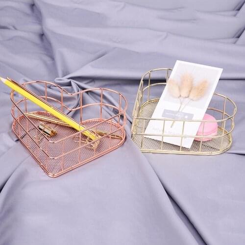 Storage Basket Heart Shape Nordic Style Iron Desktop Storage Basket Home Organizer Pencil Brush Cup Cosmetics Fruit