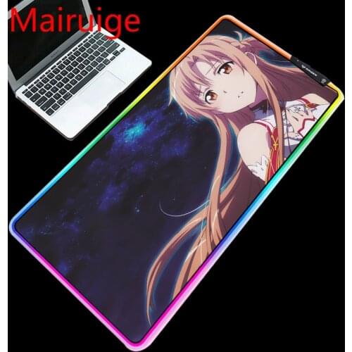 Mairuige Anime Mouse Pad Cute Girl USB with LED Lighting Backlit RGB Oversized Gaming Mouse Pad Thickened Keyboard Pad with Lock