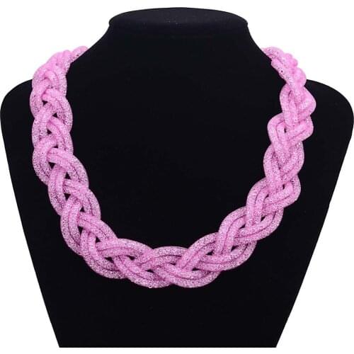 Miasol Handmade Resin Crystal Necklace Statement Woven Full Tiny Resin Crystal Braided Necklace For Women Gifts