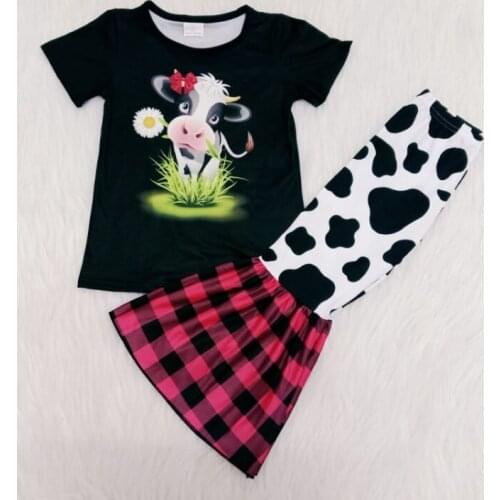 Cute girls set cow grazing animal print pattern childrens clothing boutique childrens clothing high quality 2 piece set