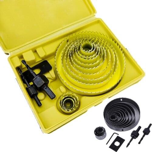 13pcs DIY Hole Saw Bit Cutting Hole Saw Drill Bit Set PV Wood Gypsum Board Metal Alloy Circular Round Cutting Kit 19-127mm
