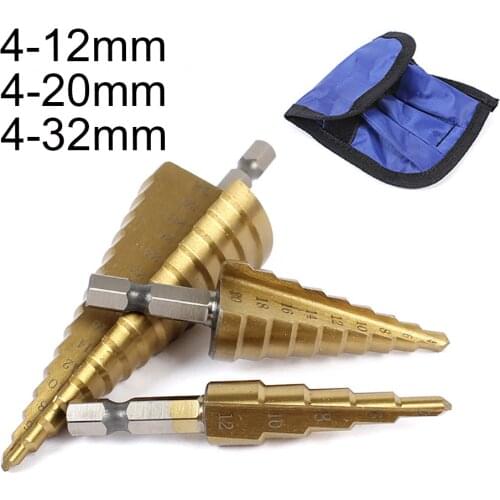 3pcs/set 4-12mm 4-20mm 4-32mm HSS Straight Groove Step Drill Bit Tools Set Titanium Coated Wood Metal Hole Cutter Core Drilling