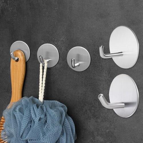 3 Size Stainless Steel Wall Mounted Hooks Strong Self-adhesive Storage Holder Living Room Bathroom Key Clothes Storage Hanger