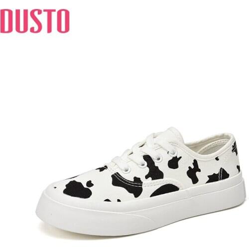 DUSTO 2021 new autumn leisure fashion middle heel flat bottomed round head lace up student canvas shoes womens shoes
