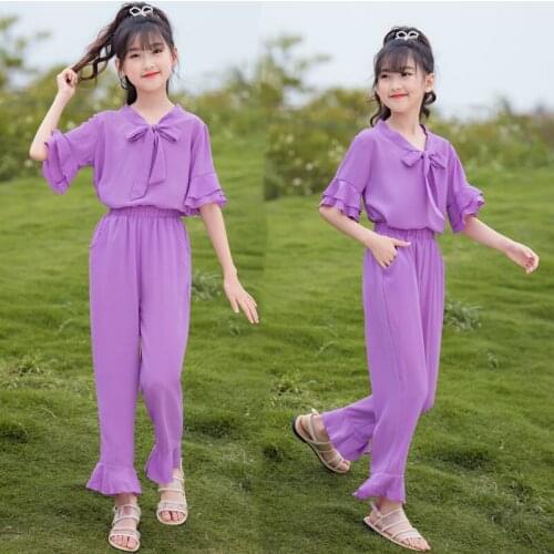 Girls Summer 2021 New Childrens Korean Version Of Loose Short-Sleeved Trousers Big Girls Fashion Thin Two-Piece Suit