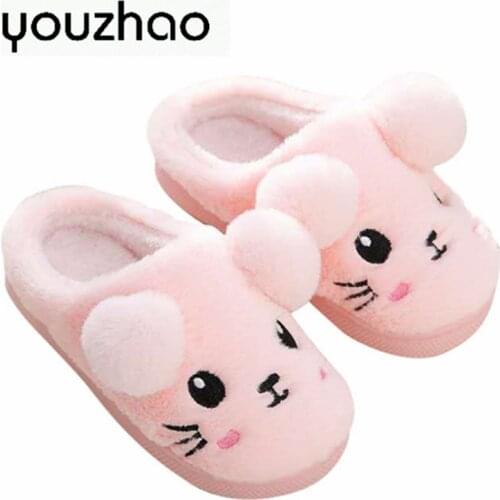 New autumn winter childrens slippers girls boys indoor non-slip soft bottom warm cartoon cotton slippers wonens slippers plu