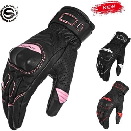 Breathable Mesh Motorcycle Gloves Women Pink Cycling Gloves Leather Scooter Summer MTB Bike Gloves Moto Accessories Touch Screen