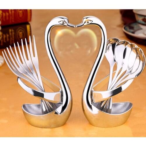 Stainless steel gift tableware fruit fork coffee spoon set dessert fork creative zinc alloy swan Household Multi-function Fork