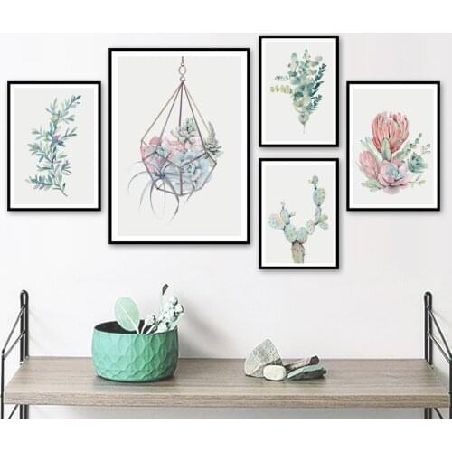 Hanging Basket Succulent Plants Cactus Wall Art Canvas Painting Nordic Posters And Prints Wall Pictures For Living Room Decor