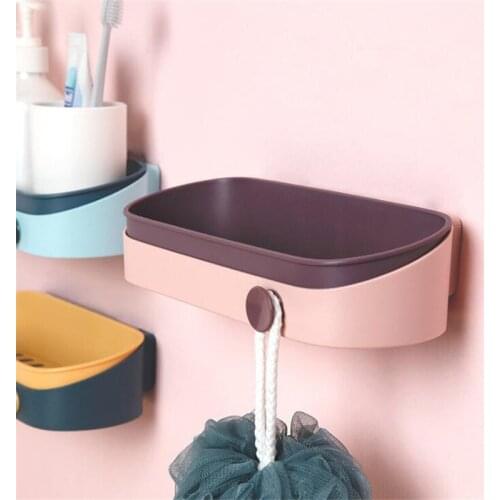 Bathroom Shelf Bathroom Adhesive Storage Rack Soap Dish Holder No Drilling Wall Mounted Double Layer Shelf Bathroom Tool