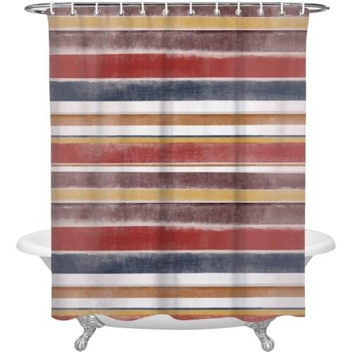 Nordic Style Stripes Red Shower Curtains Bathroom Curtain Waterproof Polyester Frabic Bathroom Curtain with Hooks
