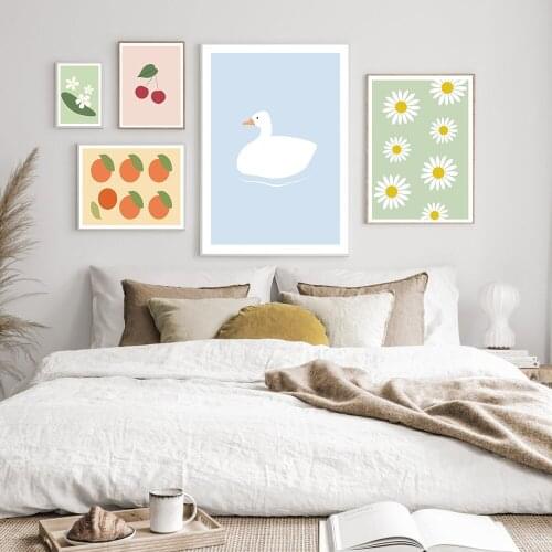 Scandinavian Cartoon Fruit Animal Flower Poster Canvas Painting Nursery Pictures Minimalist Kids Room Kitchen Home Decor