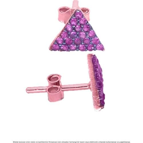 Triangle Pink Cubic Zirconia Star Cubic Zirconia Women Silver Earrings