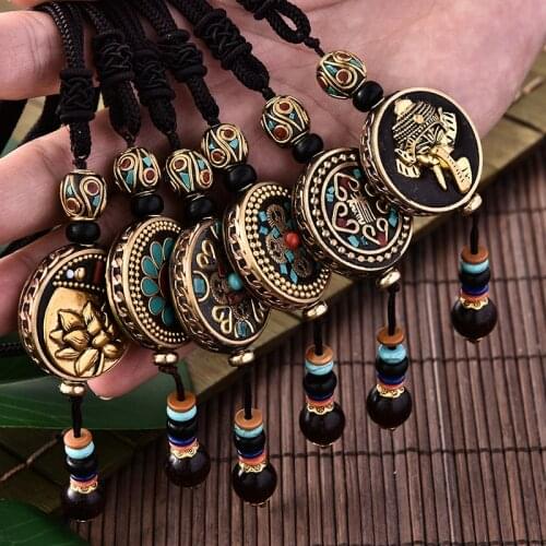 Handmade Vintage Nepal Buddhist Pendant Necklace Ethnic Lucky Long Sweater Chain Women Men Jewelry