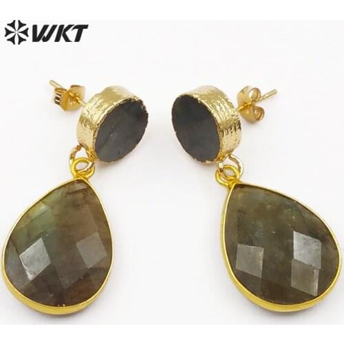 WT-E441 Unique labradorite earrings jewelry design Natural labradorite waterdrop fashion earrings with beautiful gift