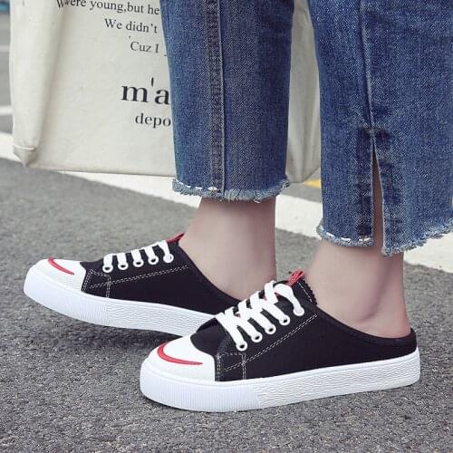 2018 Summer New Half Drag White Shoes Female Wild Student Canvas Breathable Without Heel Lazy Shoes