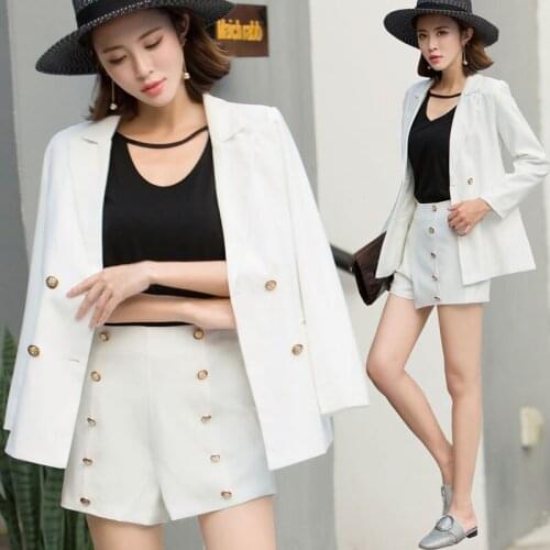 Women Blazer Short Pant Suit Women Suits Two Piece Blazer Set Pants Double-breasted Shorts Trouser Suit Casual Slim Two Piece