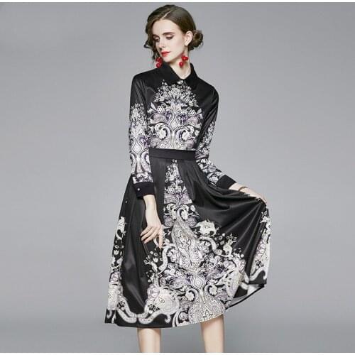 Women Autumn Vintage Dress Shirt Suit Set High Quality Elegant Party Robe Femme Runway Designer Black Vestidos