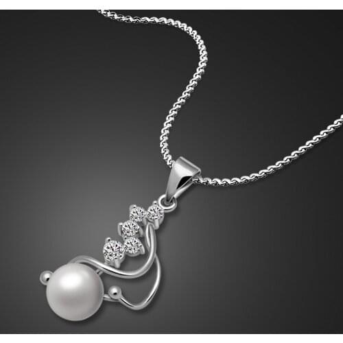 Women Fashion Elegant Pearl Pendant Necklaces 100% 925 Sterling Silver Zircon Flower Choker 16-18 inches Fine Jewelry Gift