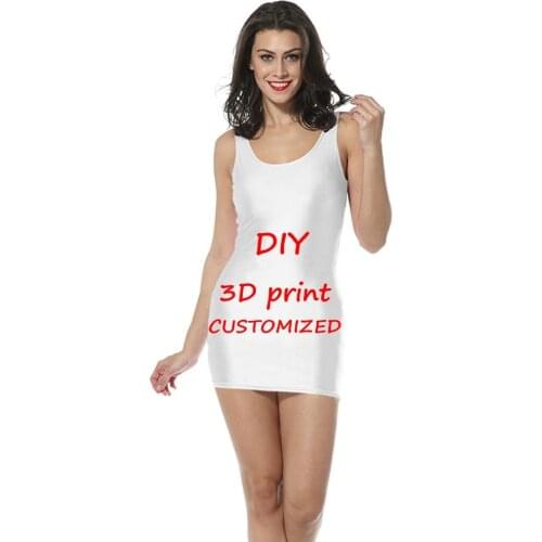 Customized 3D Print DIY Design women Neck pencil Dress sleeveless Dresses DIY your Photo or Logo White Top Tees womens Modal