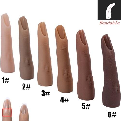 1pc Silicone Nail Art Training Hand Fake Finger Natural Nail Tips Manicure Tool Nail Practice Model Display Finger Bendable