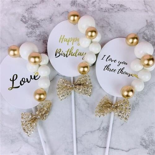 1PC Foil Love Happy Birthday Cake Topper Happy Birthday Cake Top Flags for Love Family Birthday Party Baking Decoration Supplies
