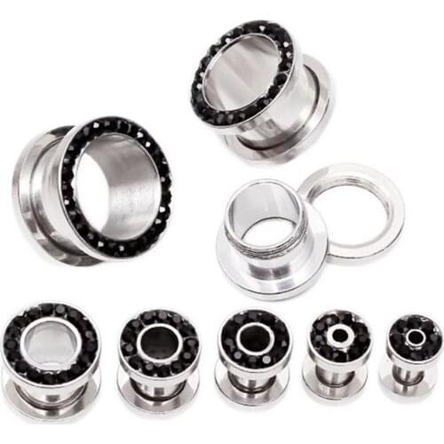 2pcs Steel Ear Plugs and Tunnels Ear Piercings Crystal Screw Fit Flesh Tunnel Ear Expanders Stretching Kit Earrings Body Jewlery