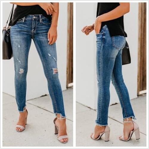 2021 New Women Ripped Jeans Fashion Slim Denim Pencil Pants Street Casual Trendy Trousers S-2XL High Quality Clothing Drop ship