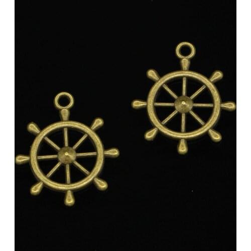 55pcs Antique Bronze Plated rudder helm Charms for Jewelry Making DIY Handmade Pendants 27*23mm