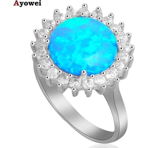 Shining Australia zirconia jewelry Round Blue fire Opal Silver Stamped fashion jewelry Rings USA Size #6#7#8#9 OR709A
