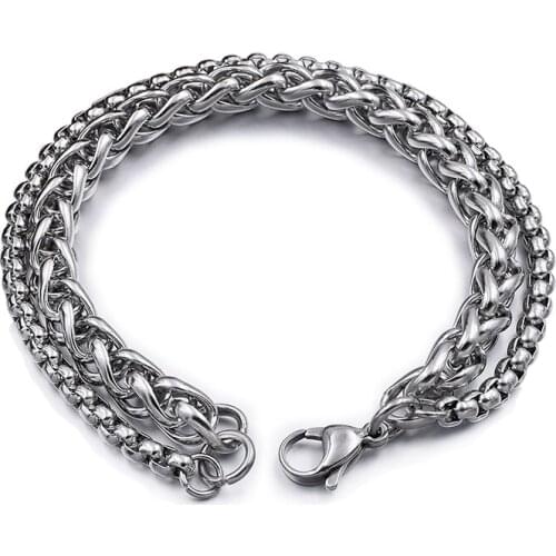 Stainless Steel Bracelet Double Chain Style 2019 New Gift Cool Men Bracelet Jewelry Party Rock Women Accessory