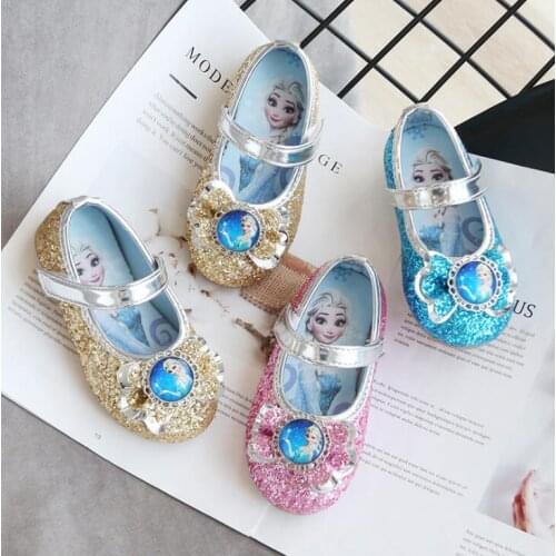 Disney Frozen Princess Girls' Shoes Childrens Party Dress Wedding Shoes Soft Flat Heel Sandal Dress Princess Leather Elsa Shoes