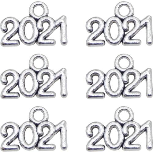 Julie Wang 100pcs Zinc Alloy 2021 2022 Year Number Charms Silver Color Pendant Bracelet Earrings Jewelry Making Memory Craft