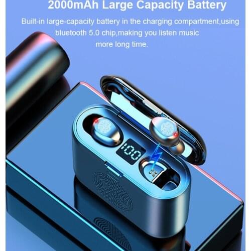 F9 TWS 2000 mAh Bluetooth Earphone 5.0 TWS Wireless Headphones 9D Stereo Mini Speaker with Mic LED Power Display Power Bank