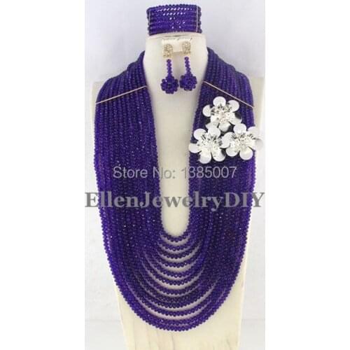 Purple African Wedding Jewelry Set Crystal Jewelry Set African Beads Necklace Set Crystal Beads Necklace Set W7191