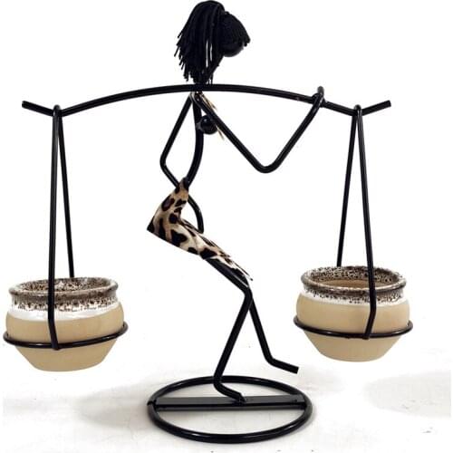 Burden Leopard Print Girl Flower Pot Iron Character Flower Pot Succulent Flower Stand Ceramic Mini Plant Pot Home Decor Crafts