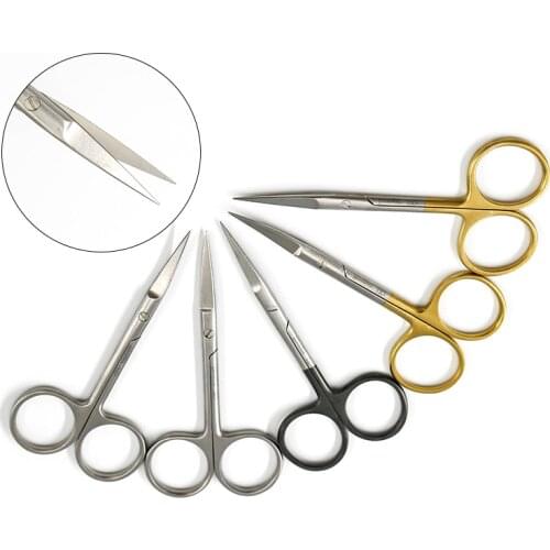 Gold handle stainless steel surgical scissors straight pointed elbow splitting scissors double eyelid surgery tools
