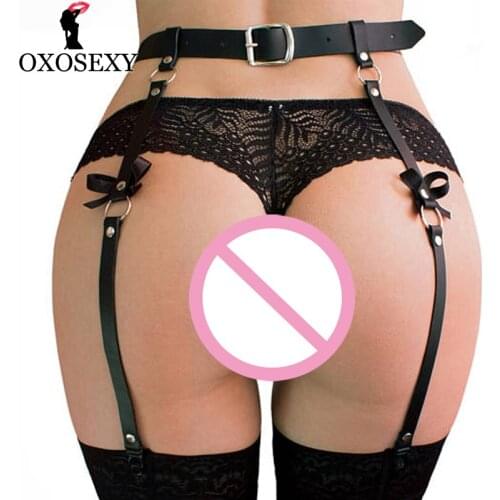 Hot Red Leather Garter Belt Detachable O-ring Leg Harness Punk Rock Bow Suspenders Women Sexy Porte Jarretelle Stocking Goth 553